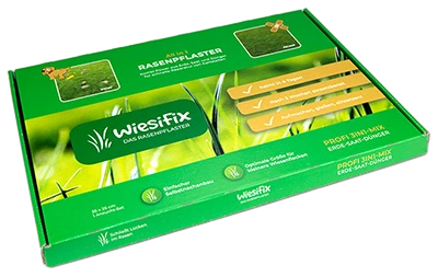 WiesiFix - Das Rasenpflaster in einem praktischen rechteckigen Karton zum einfachen Selbstnachanbau von Rasen